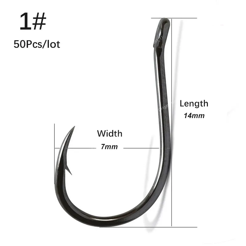 50 High Quality Barbed Offset Open Eye Hooks For Carp And Live