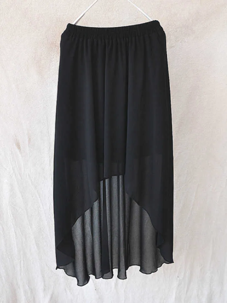 Skirts SETWIGG Summer Bohemian Style Dip Hem Long Chiffon Skirts Elastic Waist High Low Long Pleated Asymmetric Chiffon Skirts P230420