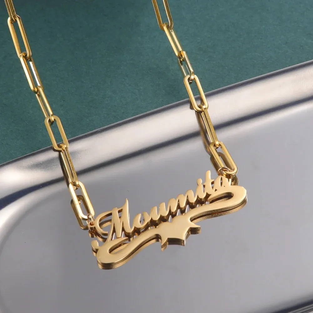 Collane con ciondolo Sipuris Collana con nome personalizzato Collana personalizzata in acciaio inossidabile con catena rettangolare Regalo unico di gioielli 231120