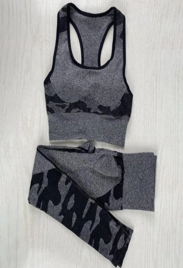 Tenues de yoga Ensemble de sport deux pièces Femmes Camo Vêtements de gymnastique sans couture Fitness Survêtement Soutien-gorge de sport Leggings Sportswear6962766