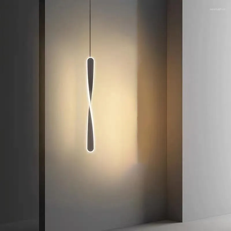Lampes suspendues Nordic Chevet Lustre Chambre Étude Lampe créative Lampe à tête unique Linéaire Art Design Simple Long
