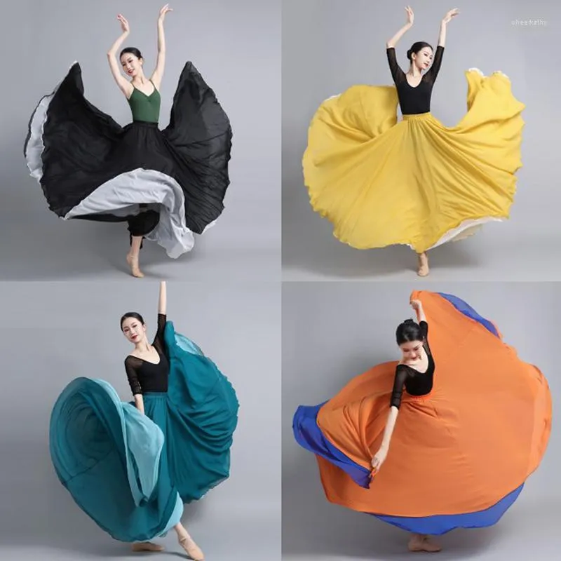 Stage Wear Flamenco spódnica kobiet Big Huśtawka Kolorowa długa taniec hiszpański cygańska podwójna warstwa szyfon letni festiwal 2023
