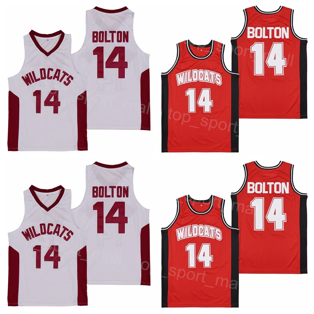 High School Basketball Wildcats 14 Troy Bolton Jersey Men Moive dla fanów sportu oddychający kolor kolor czerwony biały na bawełniany hiphop pullover University