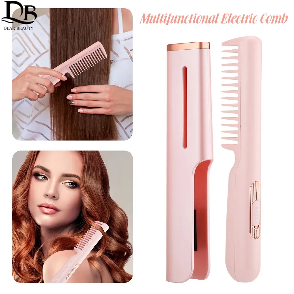 Hårborstar Electric Hair Starten Brush Comb Mini Hair Curler Snabbvärme Män skägg rätning av järnkammar Våt torra stylingverktyg 231120