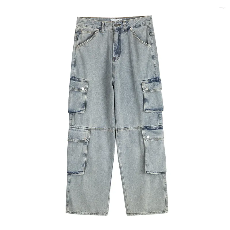 Herenjeans Zijzak Gewassen Lichtblauw Baggy Voor Heren Pantalones Hombre Y2k Rechte Casual Denim Broek Oversized Cargobroek