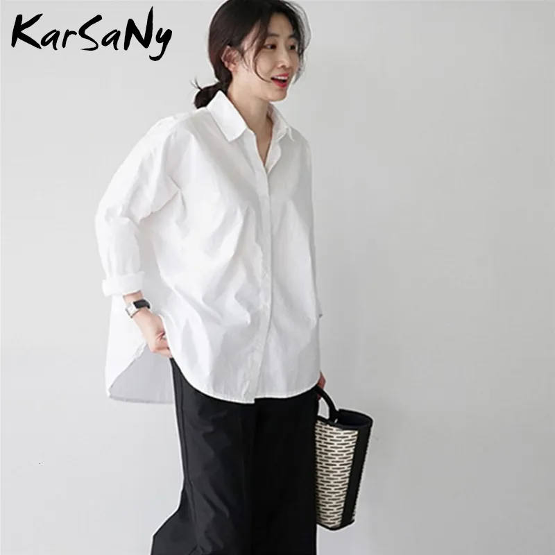 Męska odzież kąpielowa Karsany biały nadmierny chłopak koszulka Kobiety Topy Long Rleeve Ladies Office Blouse XL Woman Bawełna leniwa czarna 230420