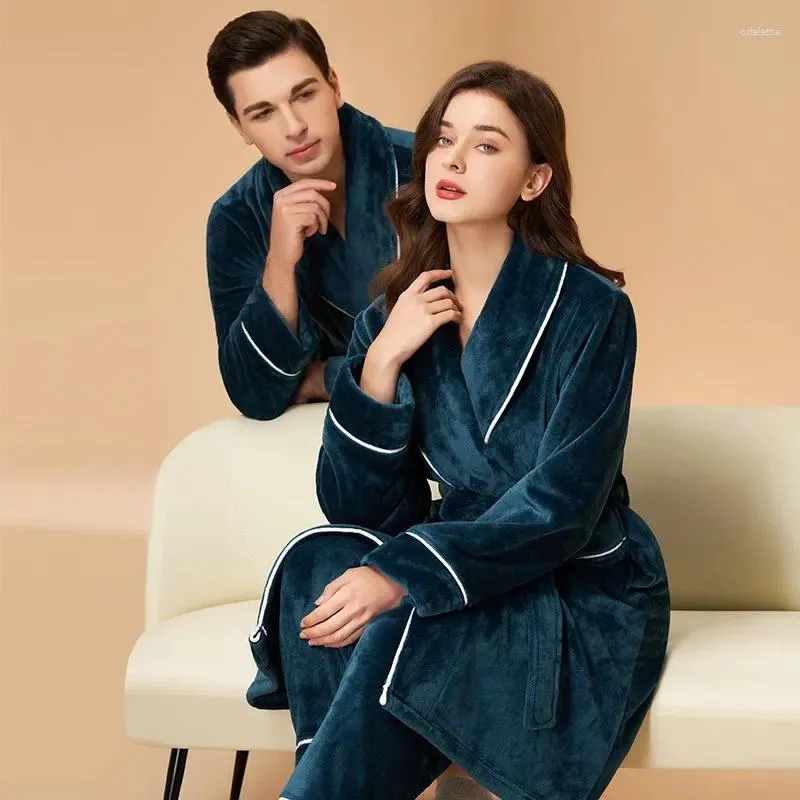 Men's Sleepwear Women Winter Extra Long Warm Flannel Pajama Sets Plus Size Pants Robe Coral Fleece Sleep Tops Men Sleeve