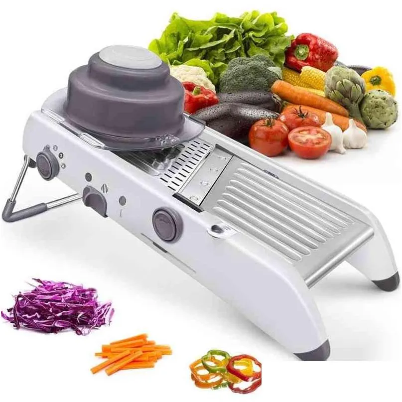 Fruit Vegetable Tools Lmetjma 18 Types Adjustable Mandoline Slicer Stainless Steel Jienner Grater Onion Potato Cutter Kc0326 210406 Dr Dh9Ps