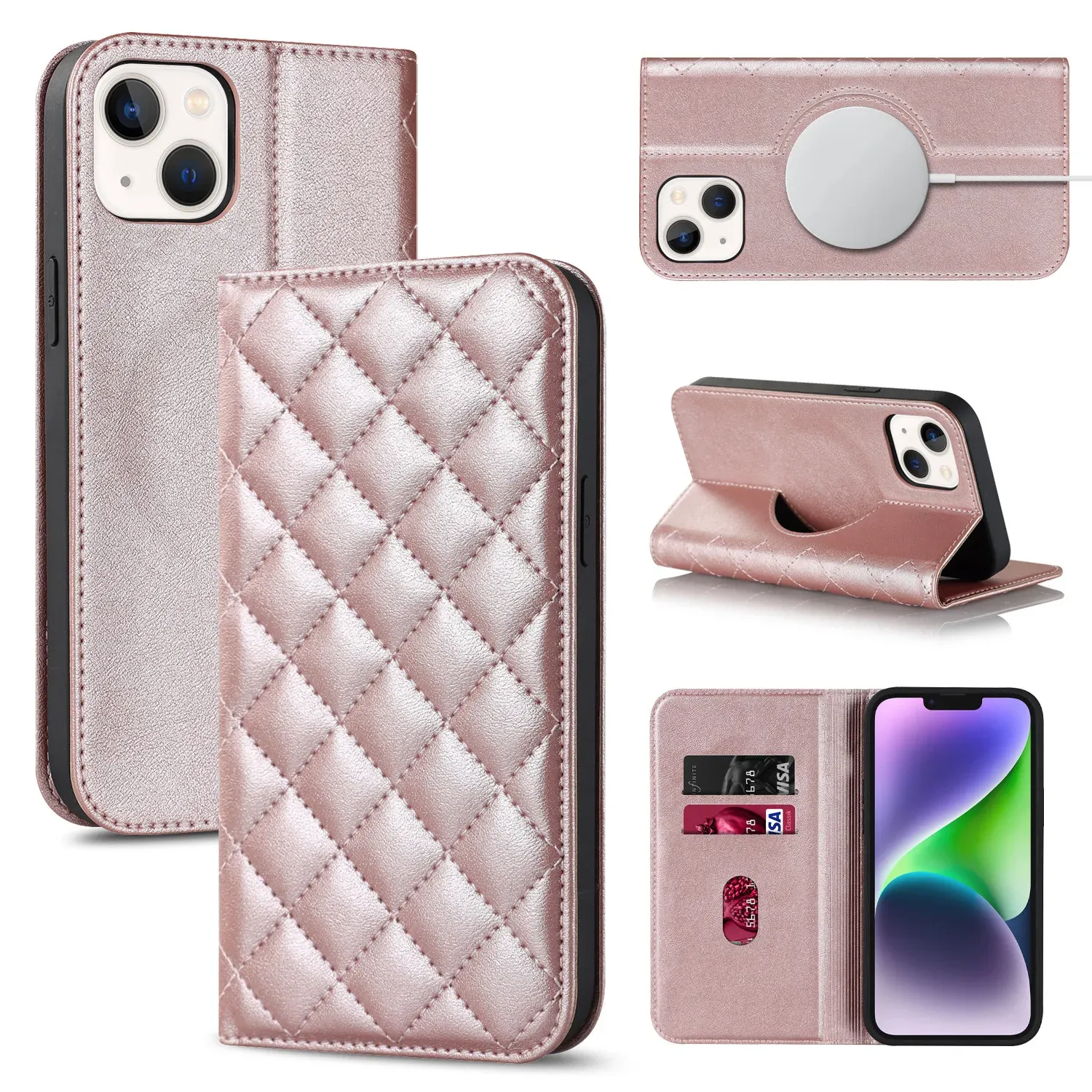 For Magsafe PU Flip Leather Phone Case for IPhone 13 12 Mini 15 Plus 14 Pro Max Wallet with Card Holder Magnets Close Shockproof Cover Cases