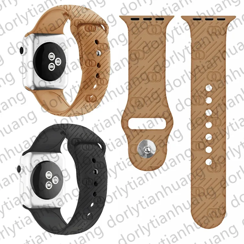 İzle Bantlar Designer Apple Watseries için Watband Watband 8 9 5 6 7 Iwatbands 4445Strap Yedek Bağlantı Spor Sıvı Silikon Kabartma 3D İçbükey Desen