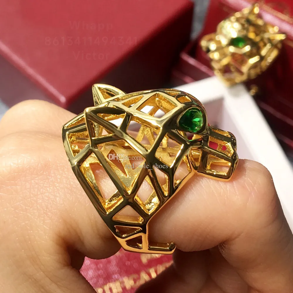 خاتم Panthere كبير للمصمم ليوبارد رئيس الجدة Emerald Diamond المجوهرات الرسمية النمط الكلاسيكي مع Box 026