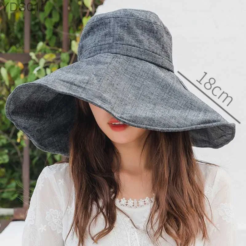 Oversized Wide Brim Bucket Hat Grey For Women UV Protection, UPF