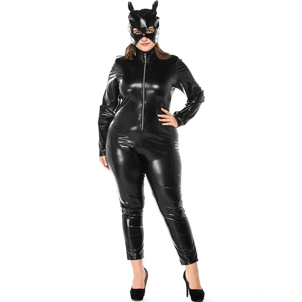 Hot sexy lingerie bodysuit met masker wetlook kunstleer Catsuit PVC latex plus maat XL erotische clubwear fetish cosplay kostuum