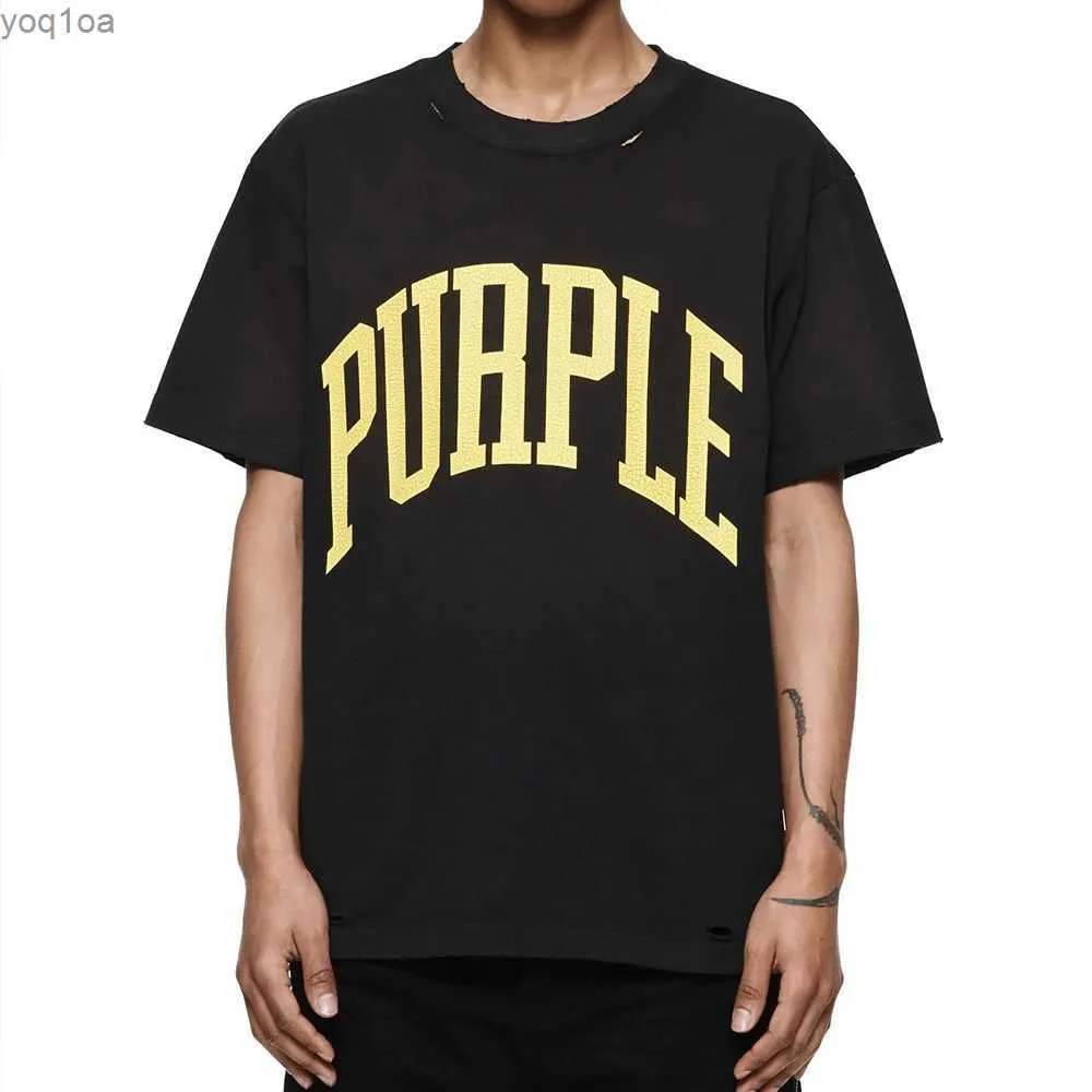 Mens T-shirts Purple Brand Tee Inset Crewneck Collar Regular Fit 100% Bomullsblockering Bokating Black Collegiate T-Shirtl231026