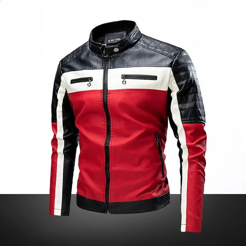 Cuir pour hommes Faux cuir hommes automne veste Bomber Biker fermeture éclair moto fausse fourrure manteau mâle polaire pilote Vintage noir rouge marron PU veste en cuir 231118