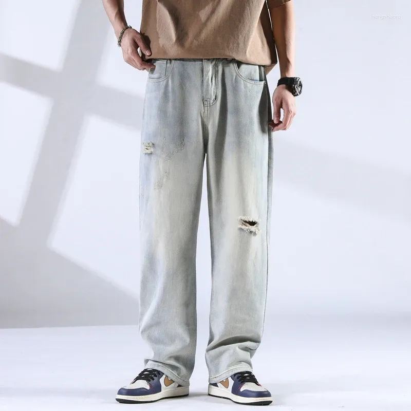 Jeans pour hommes jambe large Y2K coupe ample version coréenne tendance et polyvalent rétro Ins pantalon droit
