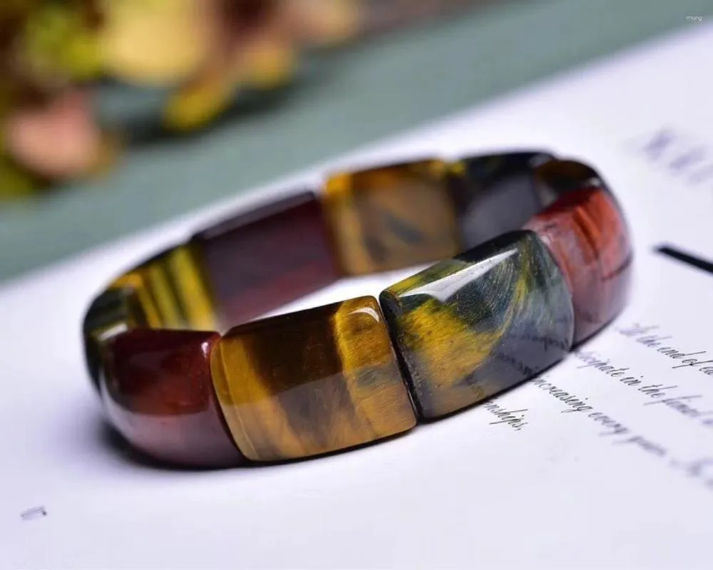 Link Bracelets Wholesale 1pcs Natural Multi Tiger Eye Gemstone Bracelet 14x20mm Genuine Semi-Precious Jewelry 18cm