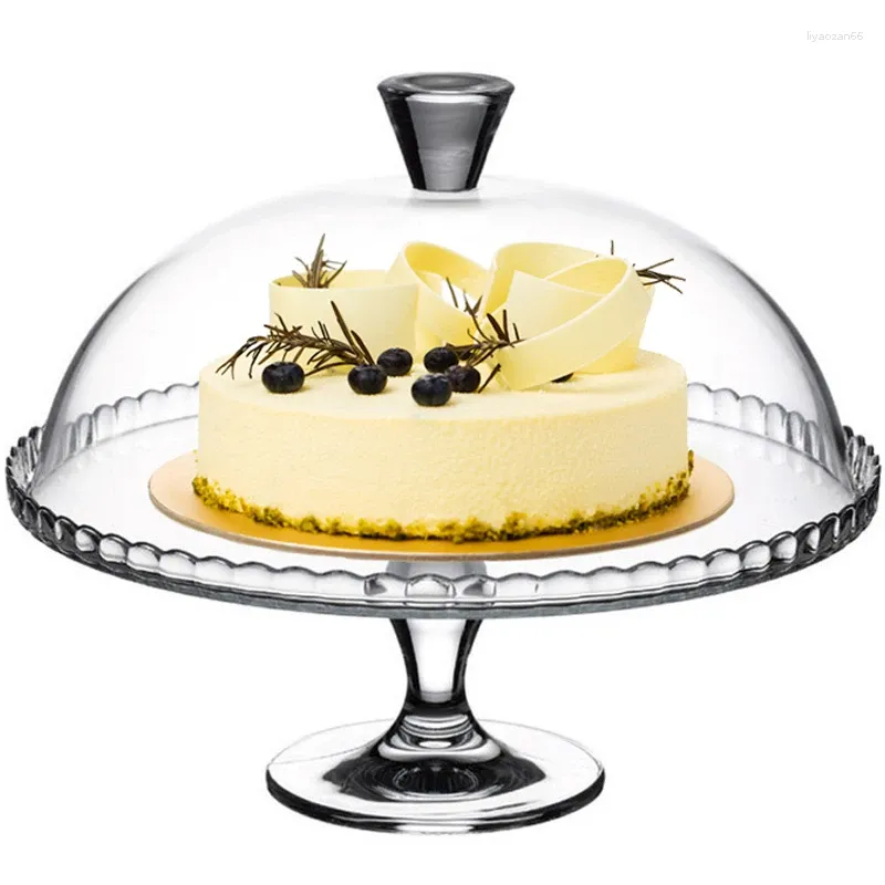 Piatti Grande piatto francese Dim Sum per torte in vetro senza piombo Vassoio da dessert alto trasparente per frutta con coperchio