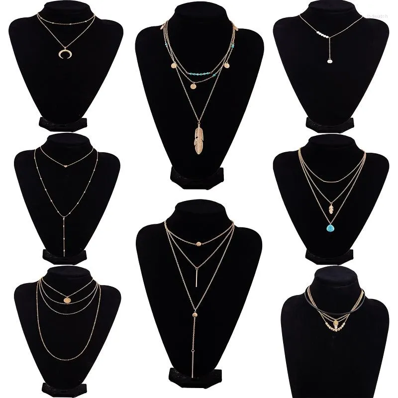 Chains European And American Cross-border Jewelry Pine Stone Sequins Geometry Shape Multi-piece Combination 8 Pieces Set Necklace