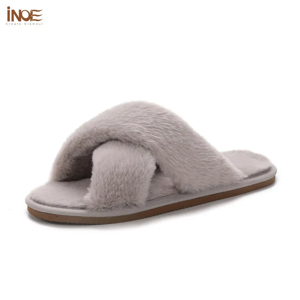 Chinelos INOE Homens Pés Largos Pele De Pelúcia Inverno Casual para Gordura Casa Sapatos Macio Faux Coelho Quente Confortável Casa Flats 231118