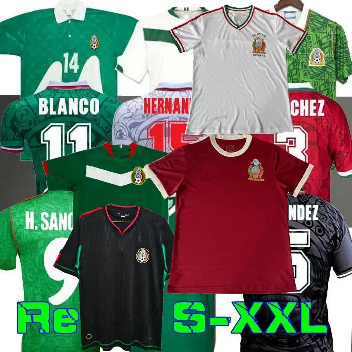 Retro klassieke Mexico voetbalshirts 1970 1985 1986 1994 1995 1996 1997 1998 1999 2006 2010 BORGETTI HERNANDEZ CAMPOS BLANCO H.SANCHEZ R.Marquez voetbalshirt