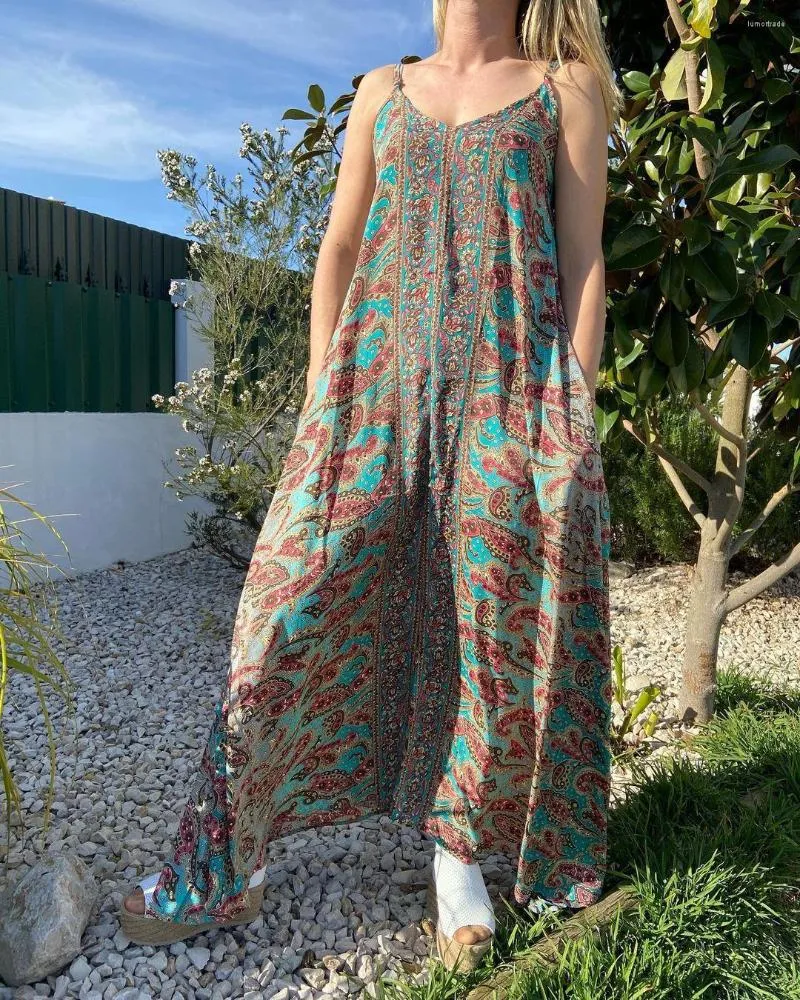Nouvelles robes décontractées EWSFV 2024 été femmes mode sexy jarretelle imprimé vadrouille asymétrique col en V robe de plage