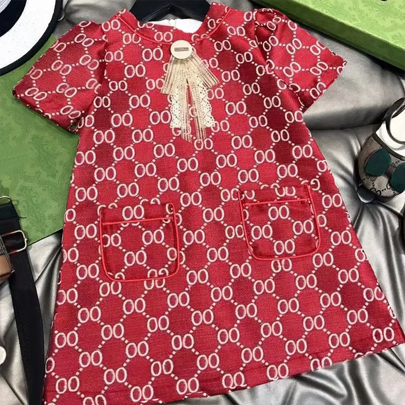 Luxury deisgner baby dresses cotton red color baby skirts short sleeve and no sleeve baby girl's Dresses child clothing