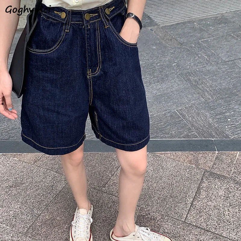 Women's Shorts Baggy Denim Women Simple Adjustable Waist Solid Boyfriend Soft Fashion Students Daily Retro Classic Leisure Females 230419