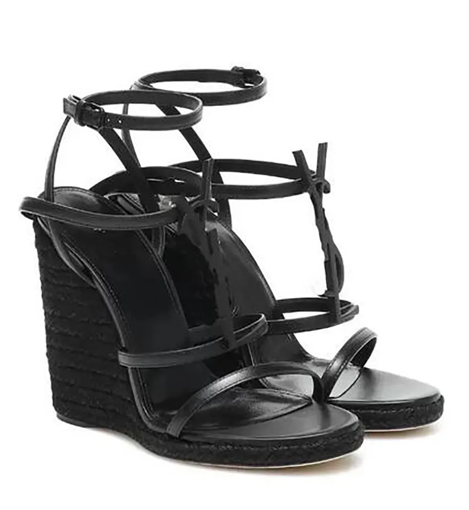 디자이너 웨지 샌들 여성 웨지 스파 드릴 카산드라 섹시한 검은 색 특허 가죽 하이힐 조절 가능한 발목 스트랩 웨딩 드레스 신발 35-41 상자