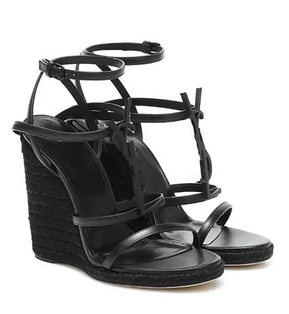 Designers Sandales Compensées Femmes Spadrilles Compensées Cassandra Sexy Noir En Cuir Verni Talons Réglables Bride À La Cheville Robe De Mariée Chaussures 35-41 Avec Boîte