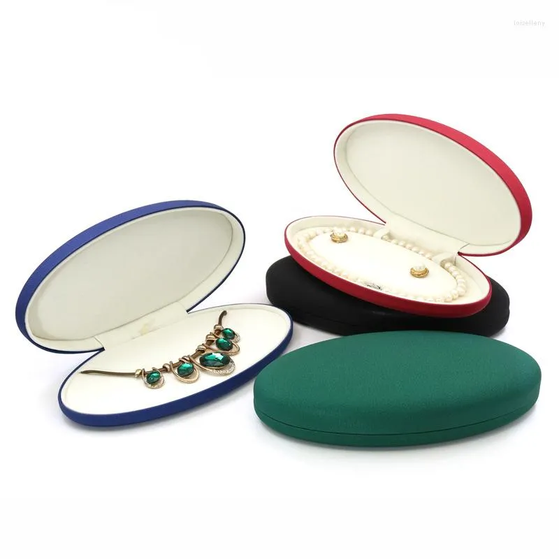 Smycken påsar kreativa stora ovala high-end pu läder pärlhalsbandslåda örhängen förvaring set presentförpackning