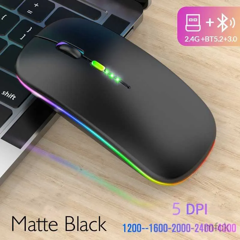 Myszy Nowa bezprzewodowa mysz Bluetooth z USB myszy RGB dla komputerowego laptopa komputera PC MacBook Gaming Gamer Gamer 2.4 GHz Portable M