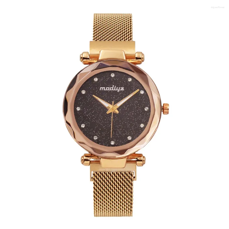 Zegarek damski moda gwiaździsty niebo zegarki magnetyczne klamra z siatkowa mesh diamentowy kwarc zegarek dla kobiet sukienki renogio feminino