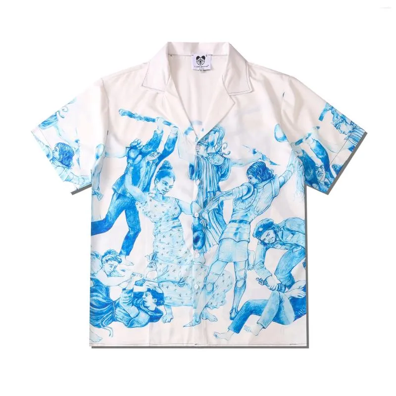 Chemises décontractées pour hommes 2023Summer Mode Hommes Manches courtes Surdimensionné Blanc Hawaiian Beach Harajuku Mens Viking Imprimer Bouton Up Chemise Poleras