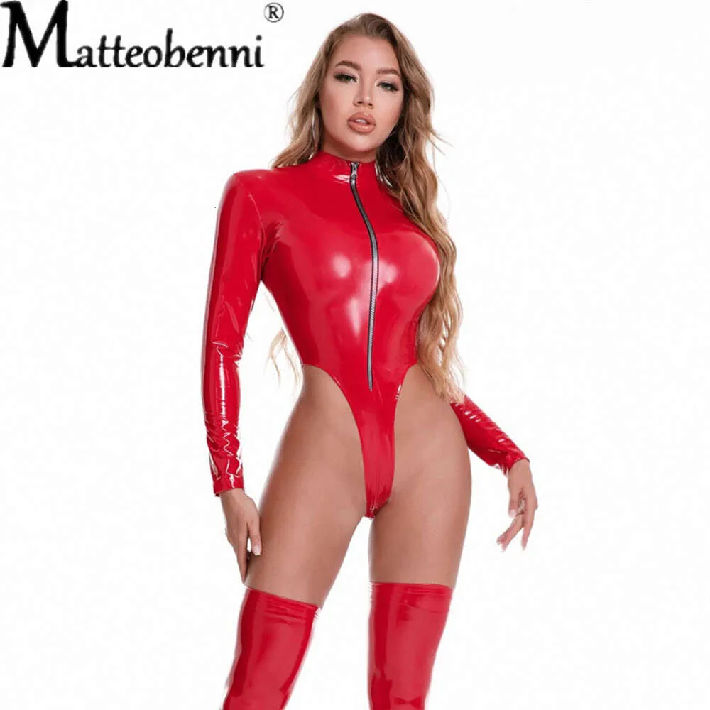 Sexy Red Faux Leather Catsuit main image 1