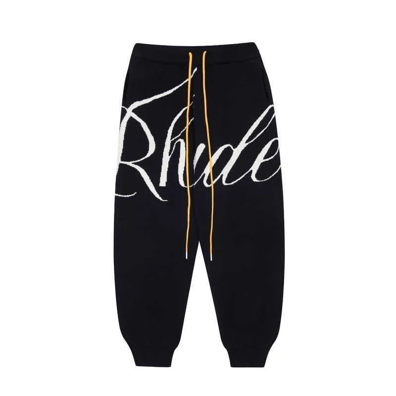 Designer Vêtements Casual Pantalon RHUDE Tricoté Lettre En Relief High Street Cordon Pieds Garde Pantalon Tendance Marque Populaire Pantalon Lâche Mode Homme Hip hop