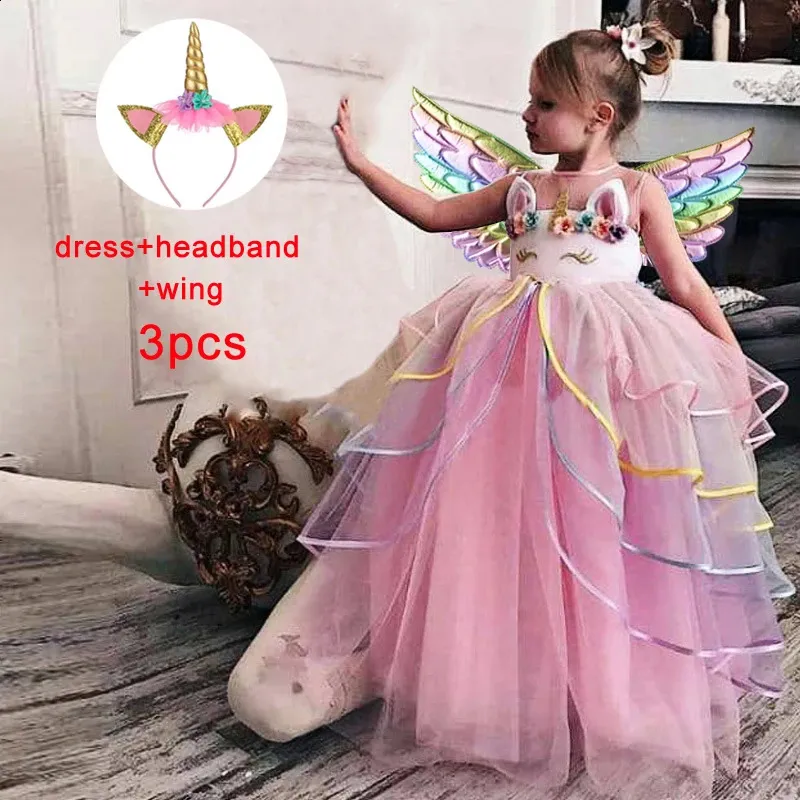 Clothing Sets 2023 Rainbow Unicorn Dress For Kids Girls Children Birthday Costume Girl Party Princess Dresses Vestidos Role Dance Performance 231118