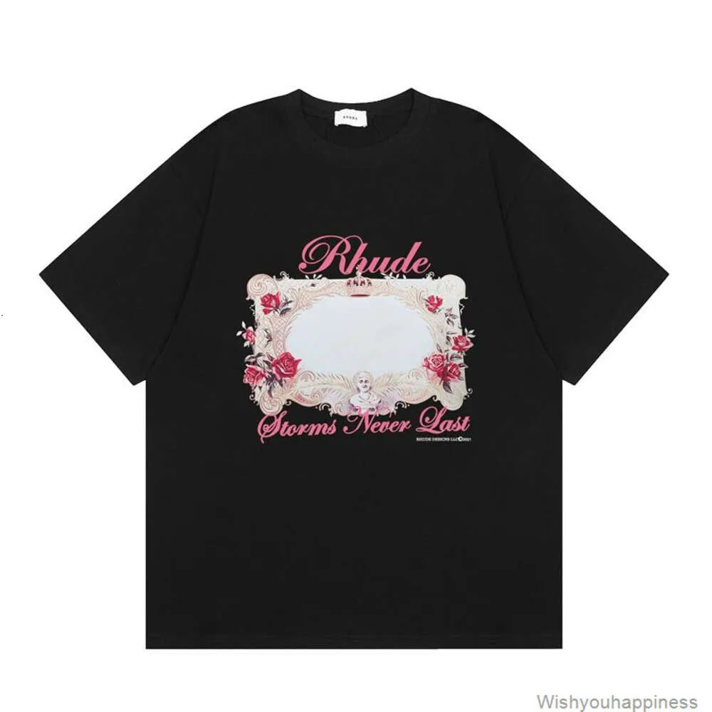 Tees tshirts lyxiga herrar designer modekläder rhude mode br sommar män kvinnor bomull kort ärm tshirt herrar lös hip hop tryckt backing skjorta halv ärm