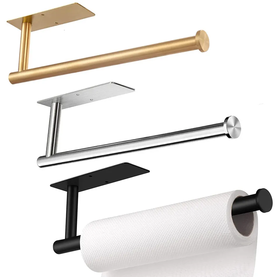 Suporte de papel higiênico suporte adesivo 304 aço inoxidável escovado toalha dourada rack rack de banheiro preto cozinha longa cabide 230419