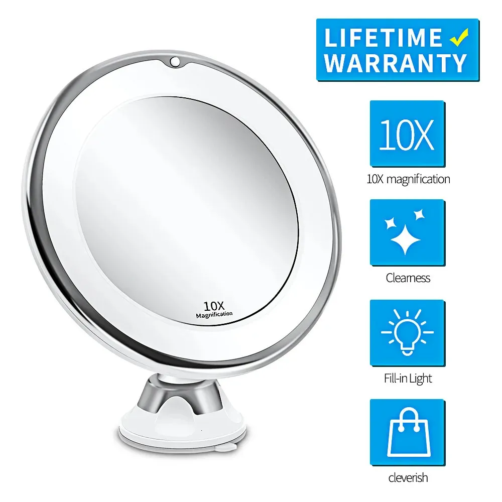 Espelhos compactos Espelho de maquiagem flexível 10x Espelhos de ampliação 14 LED iluminados com tela de toque Espelho de penteadeira portátil Espelhos cosméticos 231120