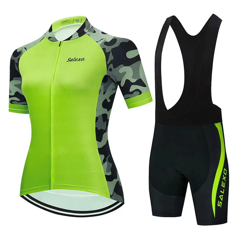 サイクリングジャージーセットSALEXO WOMENS'S CYCLING CLOSTION ROUPA JERSEY SETS GREEN SHORT PANTS OUTDOORユニフォームスーツサマーゴーバイクブレーザブル231120