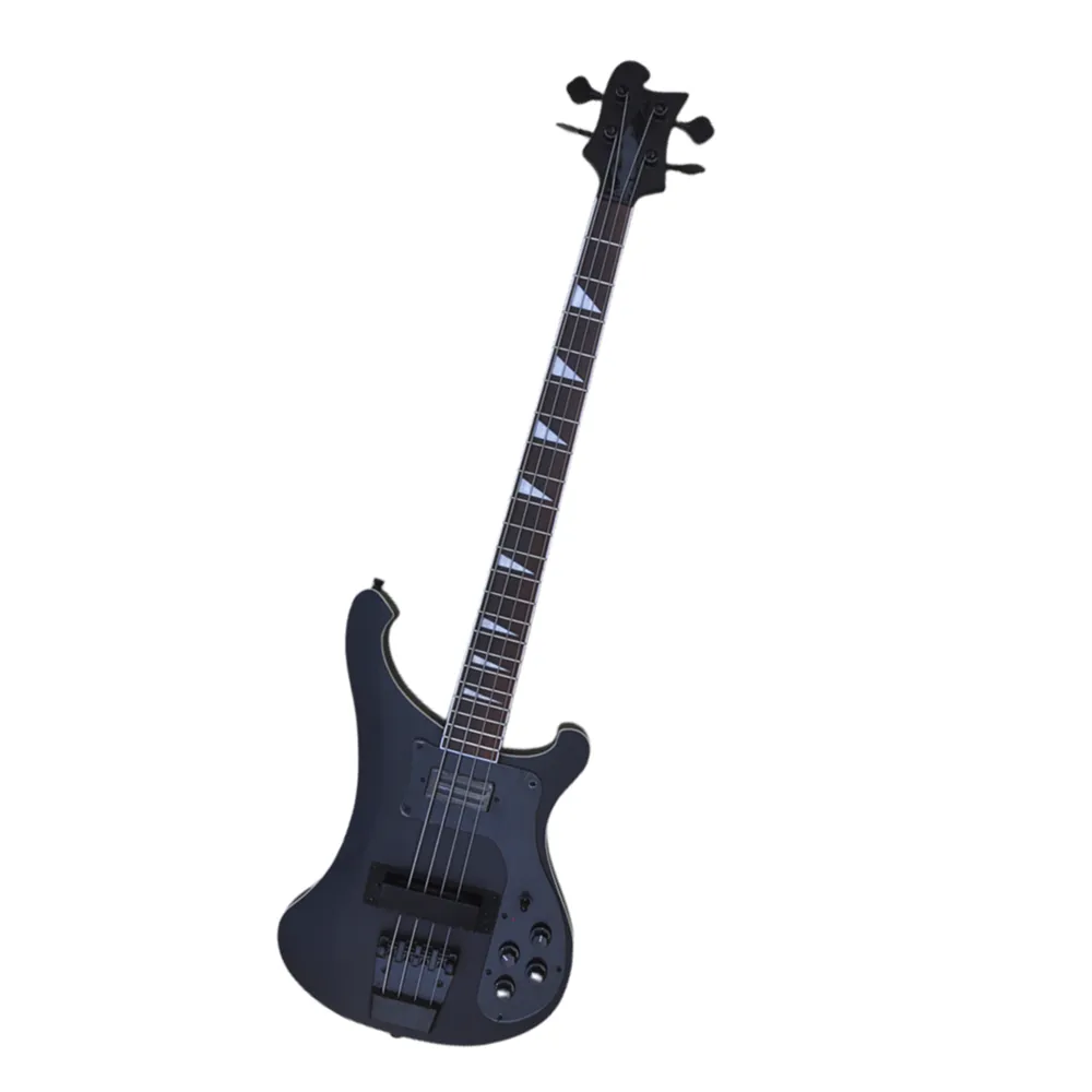 Guitare basse électrique 4 cordes noir mat avec incrustations de perles blanches Offre Logo/Couleur Personnaliser