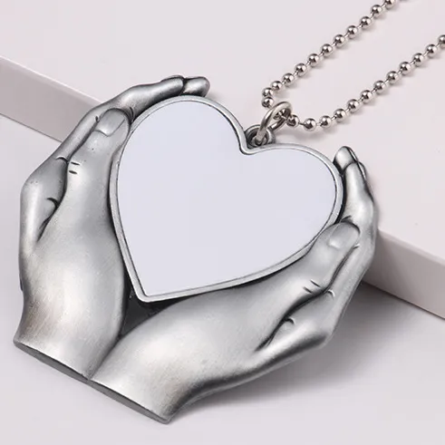 Sublimation Heart With Hand Necklaces Pendants Decorations Blanks DIY Car Heat Press Rearview Mirror Decoration Hanging Charm Ornaments FY5474 ss0116