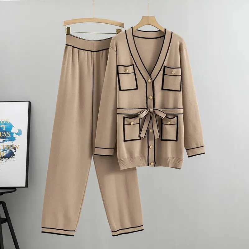 Calças femininas de duas peças outono elegante masculino conjunto escritório manga longa casaco casual perna larga 231118