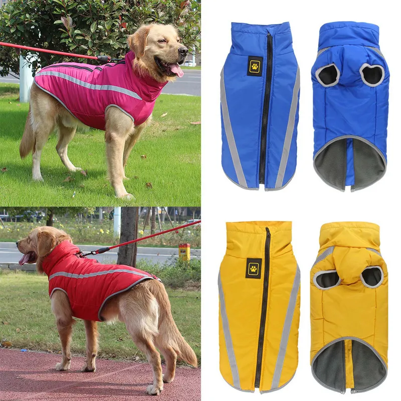 Dog Apparel Waterproof Dog Clothes for Large Dogs Winter Warm Big Dog Jackets Padded Fleece Pet Coat Safety Reflective Design Dog Clothing 230419