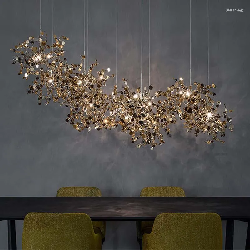 Ljuskronor nordiska modern personlighet rostfritt stål krom blad ledtroliga vardagsrum lampans barbord matsal