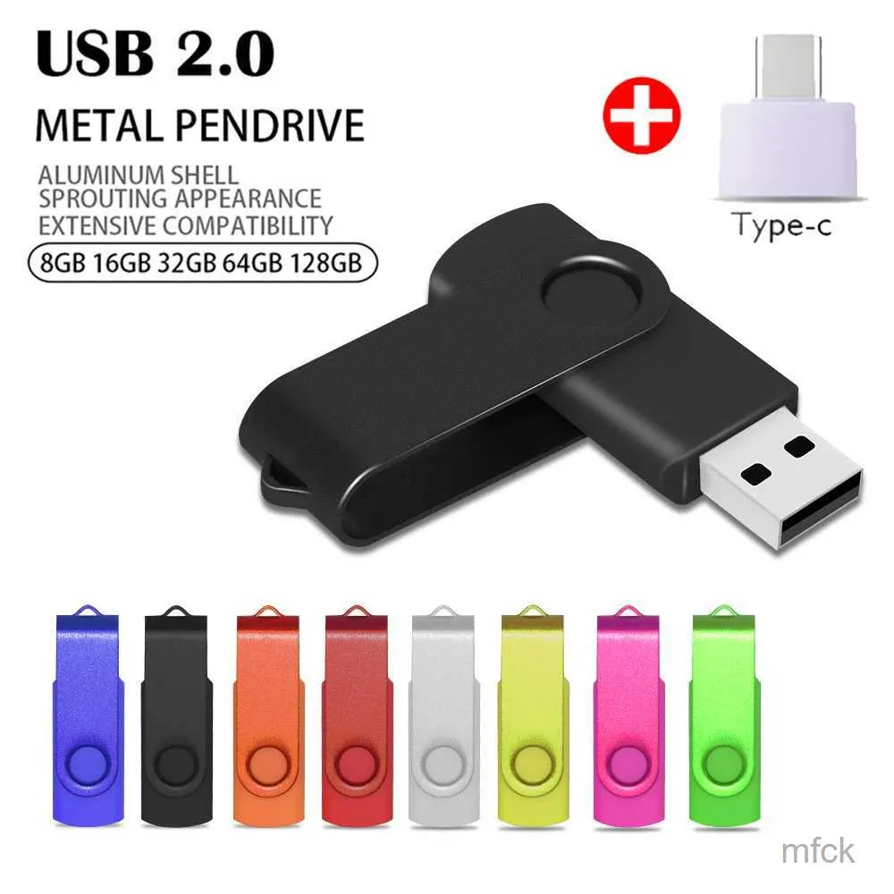 Cartes mémoire Clé USB Haute Vitesse USB 2.0 Flash Drive Bleu Pen Drive 64 Go U Stick 32 Go 16 Go 8 Go Pendrive Flash Disk pour Android Micro/PC avec adaptateur