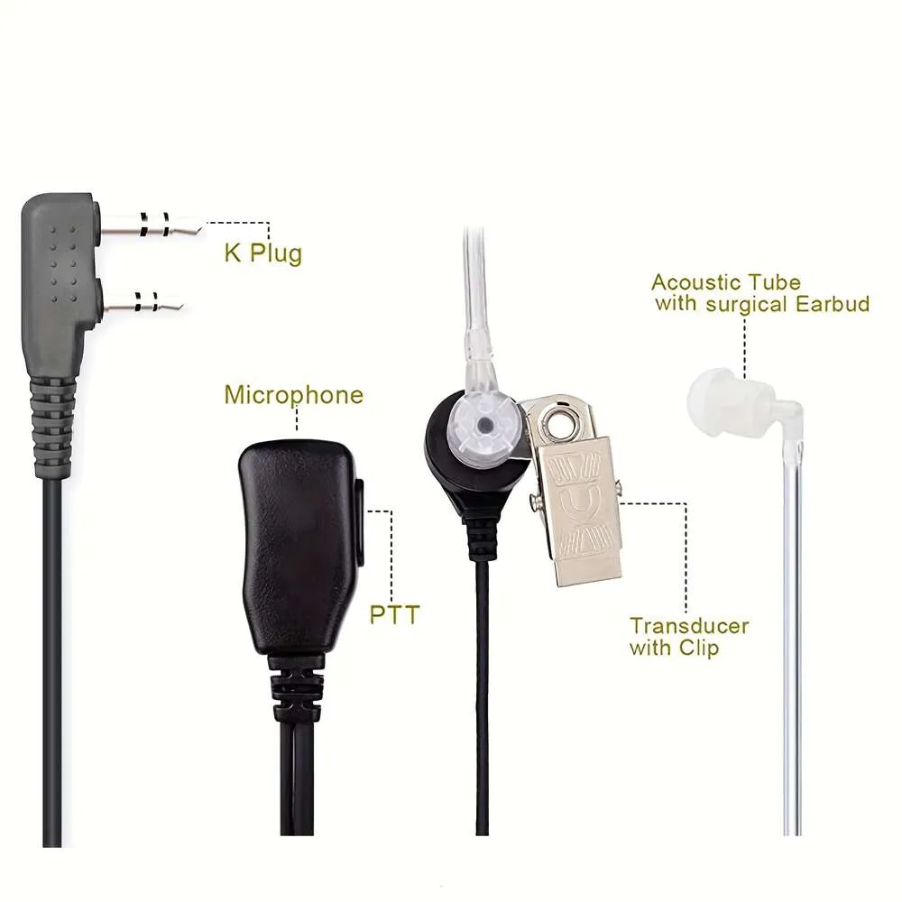 Talkies-walkies 5 pièces écouteur micro 2 broches casque à Tube acoustique Compatible avec Baofeng UV-5R 888S Radio bidirectionnelle