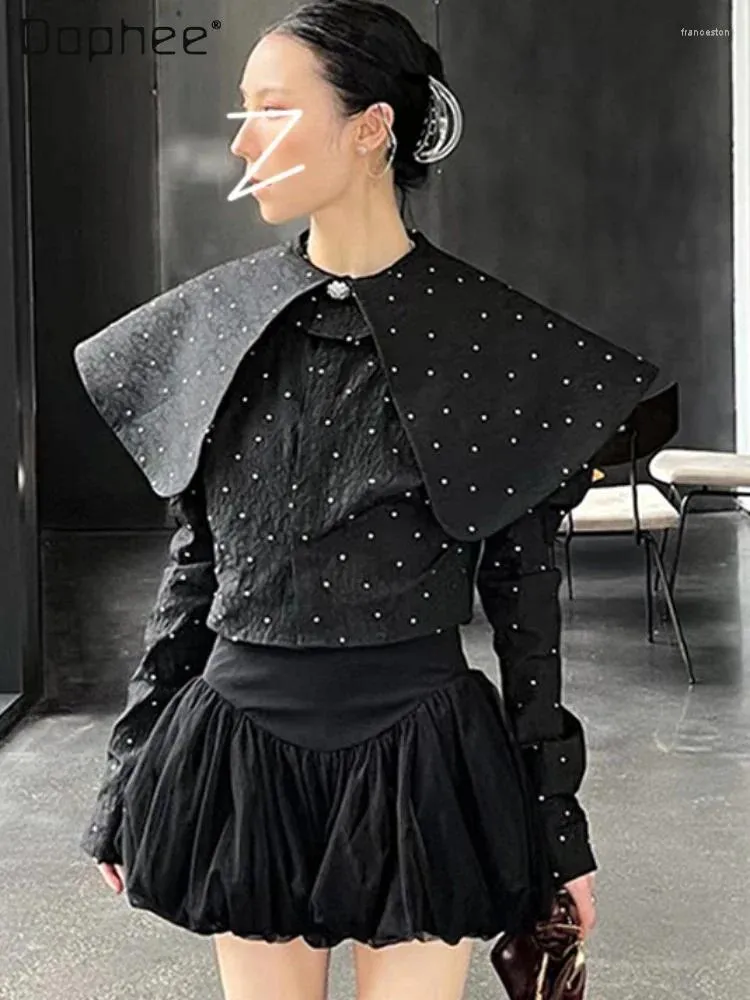 Bluzki damskie High-end Cape Collar Polka Dot Bluzka dla kobiet moda 2023 Autumn and Winter Tekstura jednokierunkowa krótka top