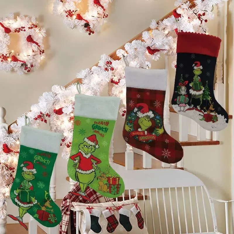 Grinches Medias navideñas de 18 pulgadas Grinchs Grinchs Kit de calcetines decoraciones navideñas adornos de vacaciones Decoración en el hogar FY5814 1120